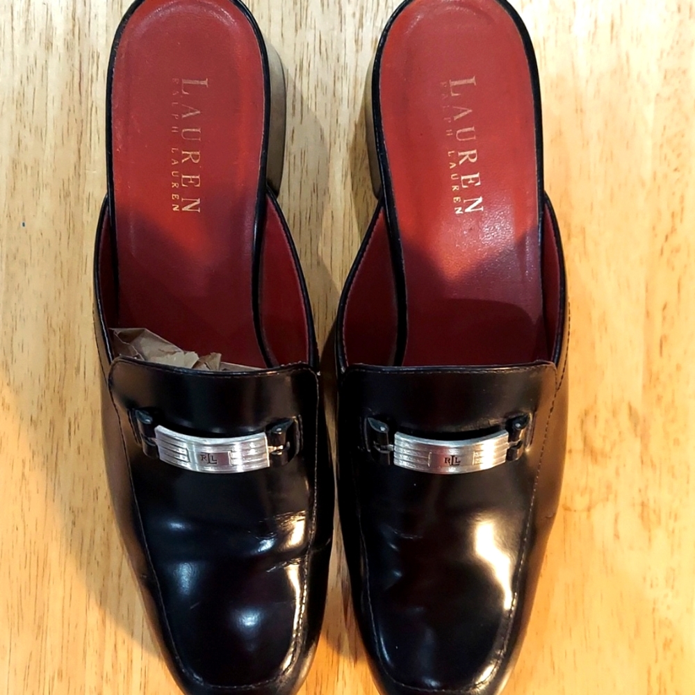 Lauren Ralph Lauren Bethel Woman's Sz 8.5 B Black Leather Mule Slip On Shoes
